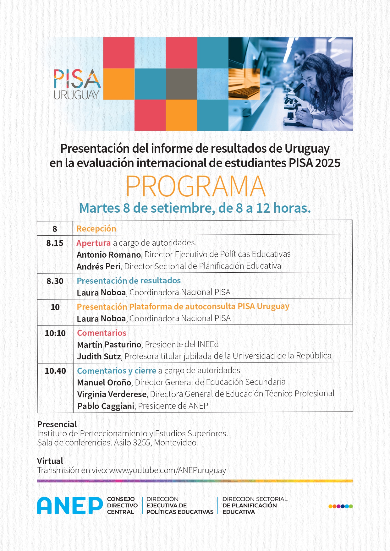 Agenda Presentación de resultados Uruguay en PISA 2025