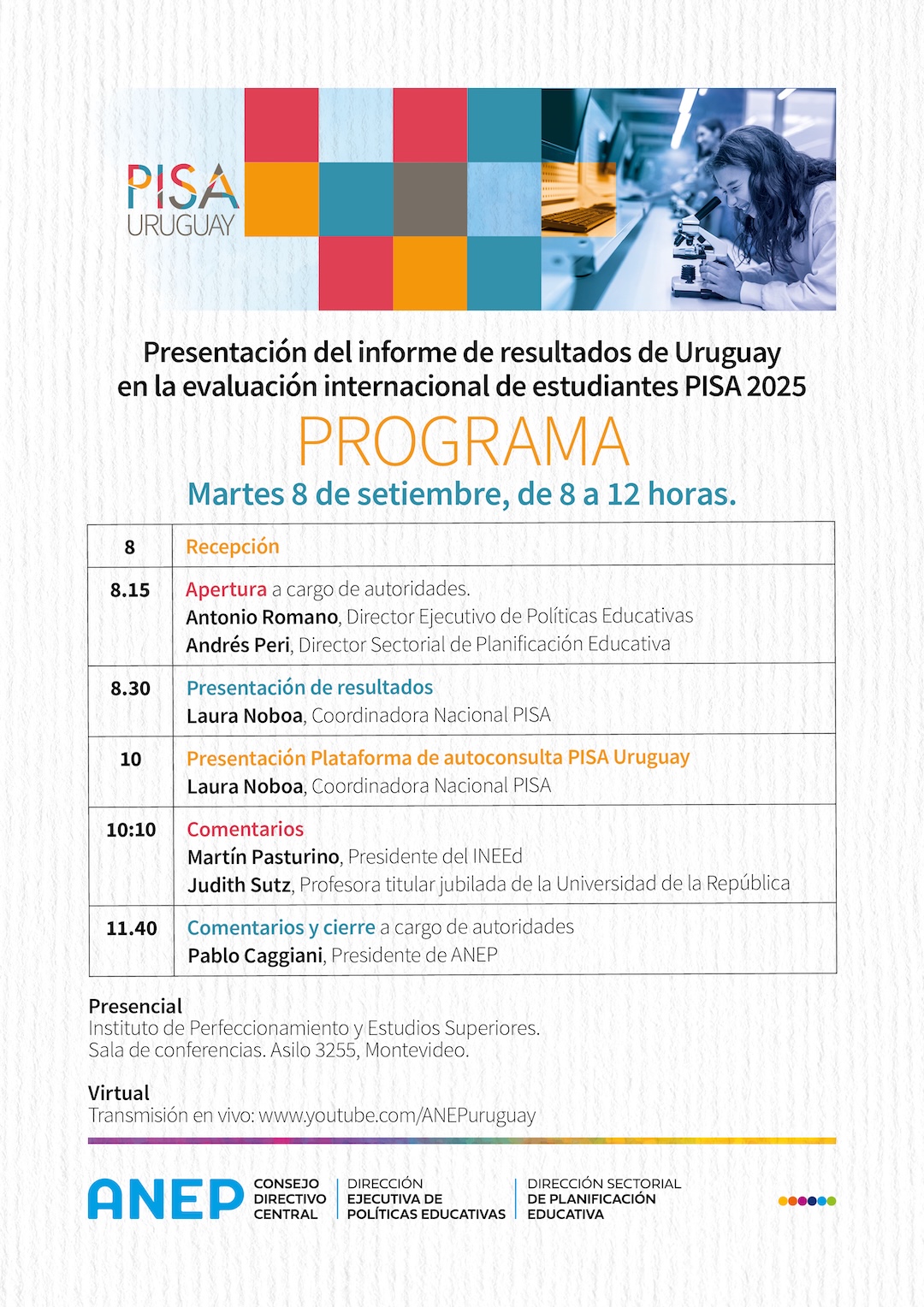Agenda Presentación de resultados Uruguay en PISA 2025